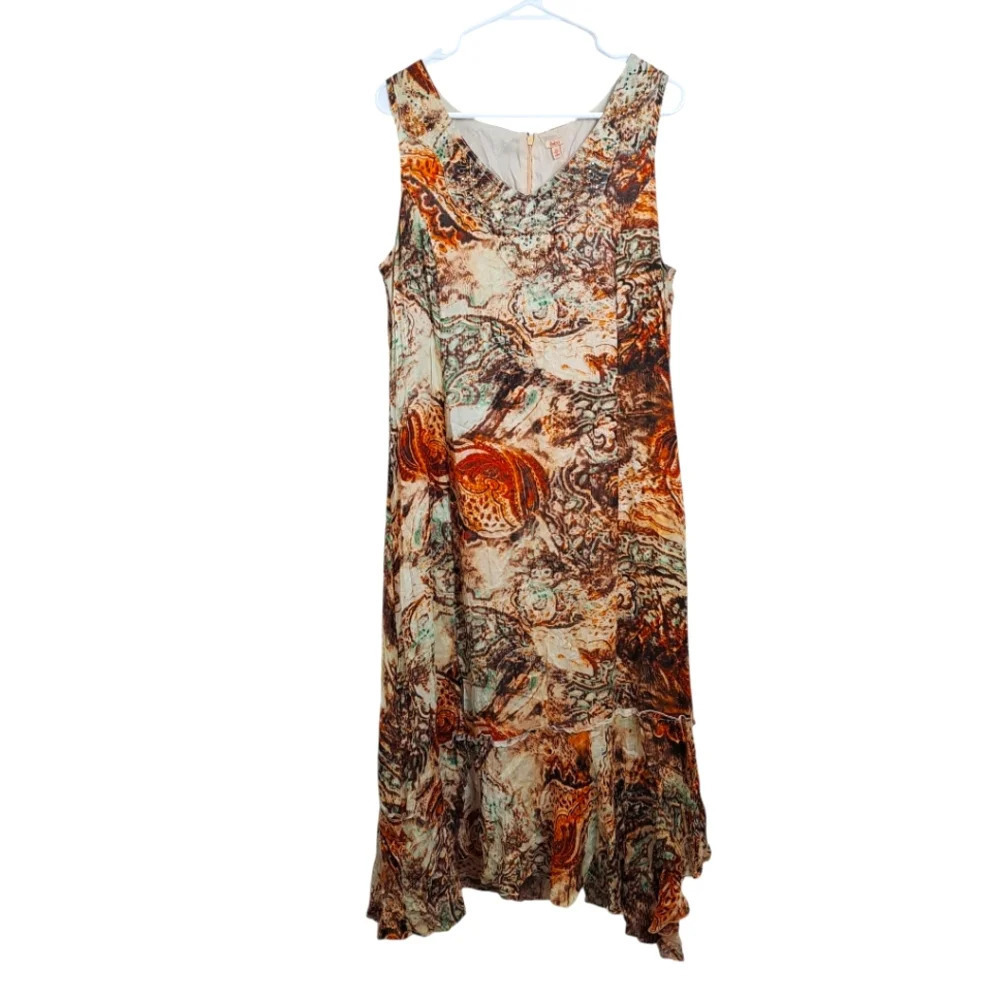 Reba Cream Orange Fairygrunge Whimsygoth Rhinestone Boho Midi Dress Size 14